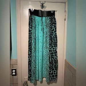Green leopard print maxi skirt